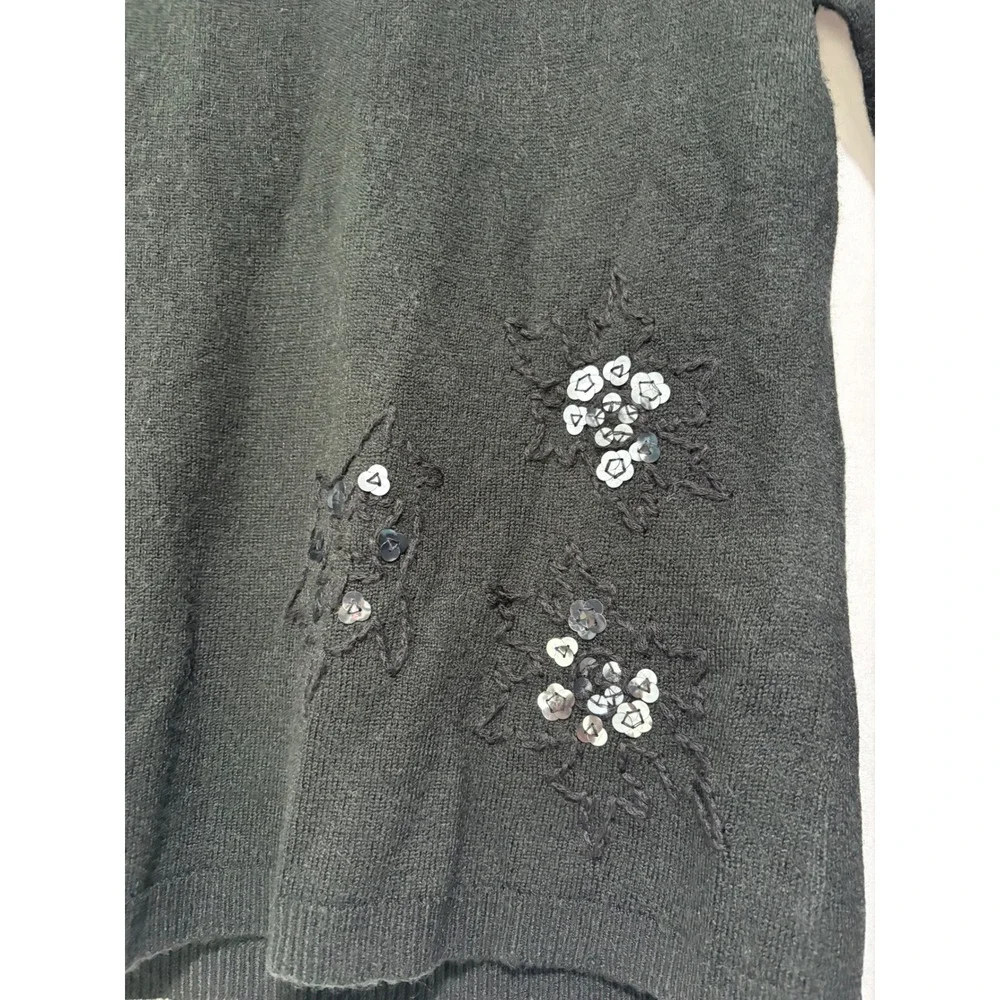 Bogari Women's M Black Sweater Sequin Floral Embellished NWT